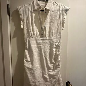 Anthropologie White Ruffled Polo Collar Sheath Dress